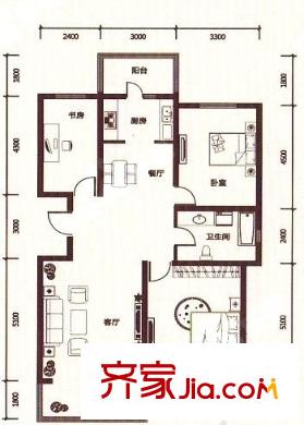 紫林楓舍標準層G戶型圖  3室2廳1衛(wèi)1廚