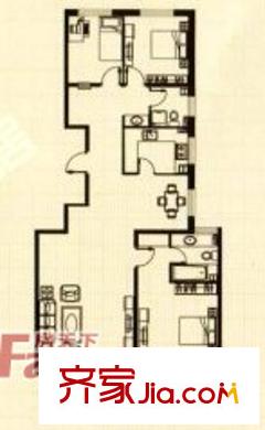 美術(shù)館二期標(biāo)準(zhǔn)層B戶型圖    3室2廳2衛(wèi)1廚