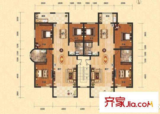 和興嘉苑三期19號樓A、B戶型 2室2廳1衛(wèi)1廚