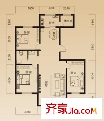 和興嘉苑三期高層1A、6A戶型圖  3室2廳1衛(wèi)1廚
