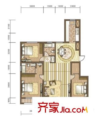 天麓6#8#9#16#17#B1戶型 3室2廳2衛(wèi)1廚
