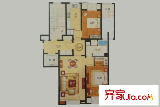 綠城?百合公寓三期F1戶型兩室兩廳一衛(wèi)一廚119平米 2室2廳1衛(wèi)1廚
