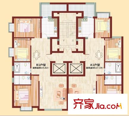 華凌公館12號樓2梯2戶戶型圖 3室2廳1衛(wèi)1廚