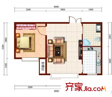 魯達國際D戶型1室1廳1衛(wèi)1廚51.02平 1室1廳1衛(wèi)1廚