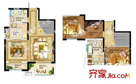 中建紫云閣2#4#樓B4戶型 三室兩廳雙衛(wèi)(躍層) 149平米 