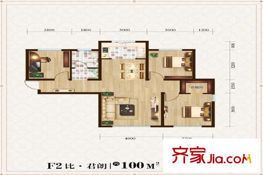 福泰雅居F2戶型三室兩廳一衛(wèi)84平方米 3室2廳1衛(wèi)