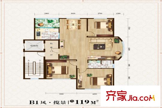 福泰雅居B1戶型三室兩廳一衛(wèi)119平方米 3室2廳1衛(wèi)