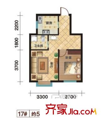 東方嘉苑戶型圖 1室1廳1衛(wèi)1廚