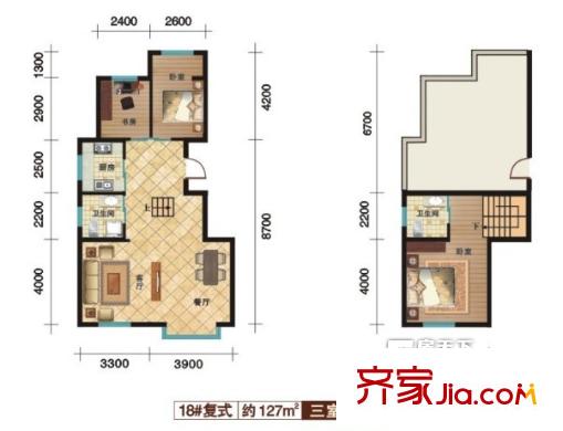 東方嘉苑復(fù)式戶型圖 3室2廳1衛(wèi)1廚