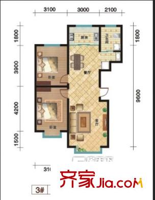 東方嘉苑戶型圖 2室2廳1衛(wèi)1廚