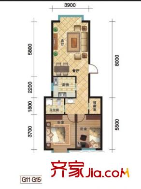 東方嘉苑戶型圖 2室2廳1衛(wèi)1廚