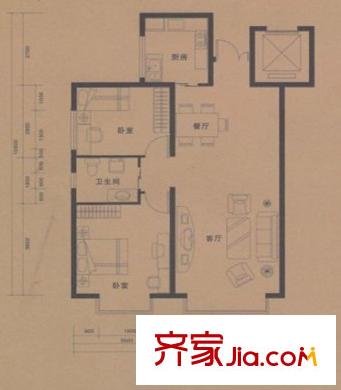 美好尚郡標(biāo)準(zhǔn)層A2戶型兩室兩廳一衛(wèi)一廚82.27平 2室2廳1衛(wèi)1廚