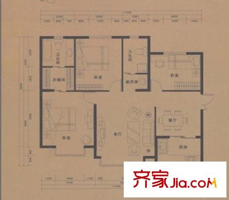 美好尚郡標(biāo)準(zhǔn)層B1戶型三室兩廳兩衛(wèi)一廚118.20平 3室2廳2衛(wèi)1廚