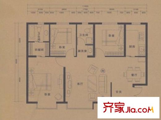 美好尚郡標(biāo)準(zhǔn)層A1戶型三室兩廳兩衛(wèi)一廚102.89平 3室2廳2衛(wèi)1廚