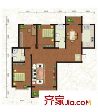 桃源九點(diǎn)陽(yáng)光標(biāo)準(zhǔn)層兩梯四戶G9戶型圖 3室2廳2衛(wèi)1廚