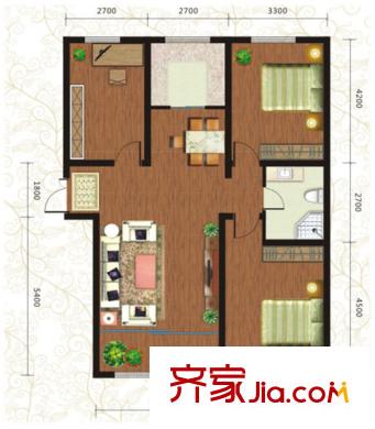 桃源九點(diǎn)陽(yáng)光標(biāo)準(zhǔn)層兩梯三戶G10戶型圖 3室2廳1衛(wèi)1廚