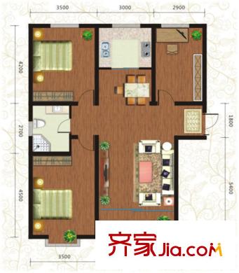 桃源九點(diǎn)陽(yáng)光標(biāo)準(zhǔn)層兩梯三戶G12戶型圖 3室2廳1衛(wèi)1廚