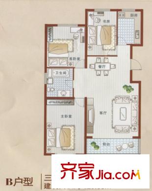 博洋尚品B戶型3室2廳1衛(wèi)1廚125.88平 3室2廳1衛(wèi)1廚