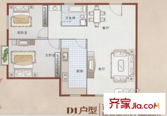 博洋尚品D1戶型2室2廳1衛(wèi)1廚86.39平 2室2廳1衛(wèi)1廚