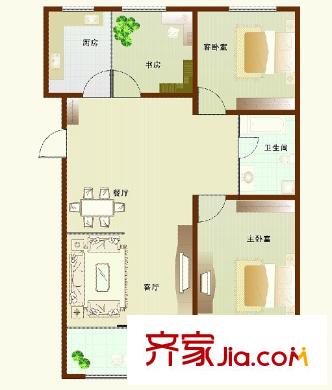 博洋尚品一號(hào)樓C2戶型三室兩廳一衛(wèi)97.68平  3室2廳1衛(wèi)1廚