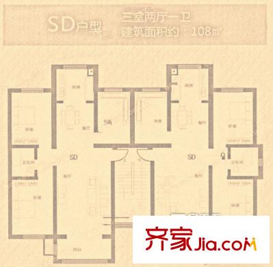 華源貝鳥逸軒108平方米 戶型圖 3室2廳1衛(wèi)1廚