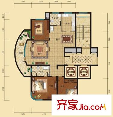 君豪?綠園C-4戶型3室2廳2衛(wèi)1廚144.27平 3室2廳2衛(wèi)1廚