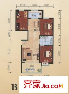 亞歐城市印象B1戶型3室2廳1衛(wèi)1廚113平 3室2廳1衛(wèi)1廚