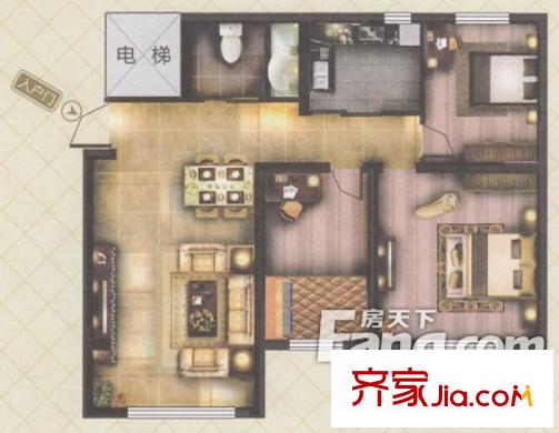 英澳錦繡苑戶型圖 3室2廳1衛(wèi)1廚