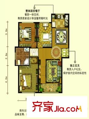 呈信鉑晶灣b5a戶型三室兩廳一衛(wèi)一廚122平 3室2廳1衛(wèi)1廚