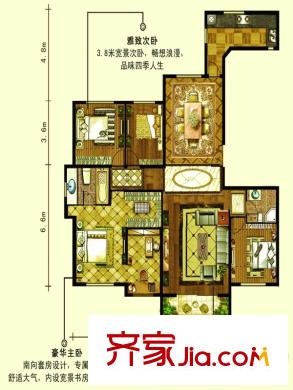 呈信鉑晶灣e1戶型五室兩廳兩衛(wèi)一廚203平 5室2廳2衛(wèi)1廚