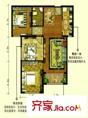 呈信鉑晶灣a4戶型三室兩廳一衛(wèi)一廚109平 3室2廳1衛(wèi)1廚