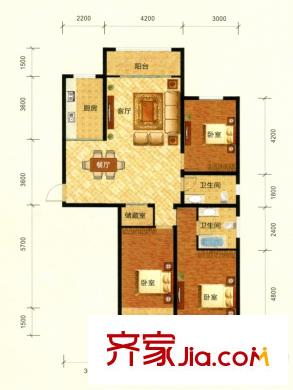 紫煜臻城B2戶型三室兩廳一廚一衛(wèi)140.44平 3室2廳2衛(wèi)1廚