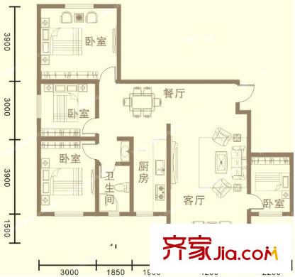 鳴翠嘉座F戶型圖4室2廳2衛(wèi)127平 4室2廳2衛(wèi)1廚