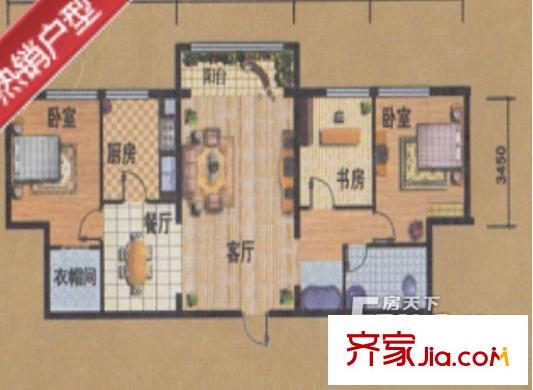 魯班摩卡空間C戶型3室2廳1衛(wèi)1廚114.6平 3室2廳1衛(wèi)1廚
