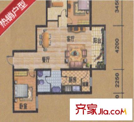 魯班摩卡空間B戶型3室2廳1衛(wèi)1廚109.58平 3室2廳1衛(wèi)1廚