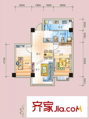 錦鯉公館84.23平米戶型圖 2室2廳1衛(wèi)1廚