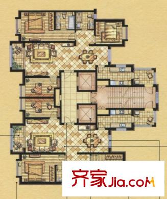 世界名筑三期三室兩廳雙衛(wèi)136平米戶型圖