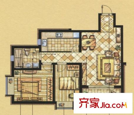 世界名筑三期兩室兩廳一衛(wèi)95平米戶型圖