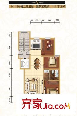 馨河灣V戶型 三室兩廳一廚一衛(wèi) 111平方米 3室2廳1衛(wèi)1廚