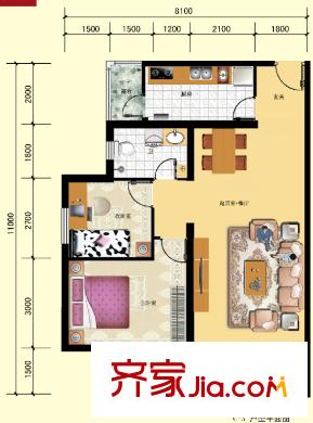 龍河雅居C-3戶型2室2廳1衛(wèi)1廚93平 2室2廳1衛(wèi)1廚