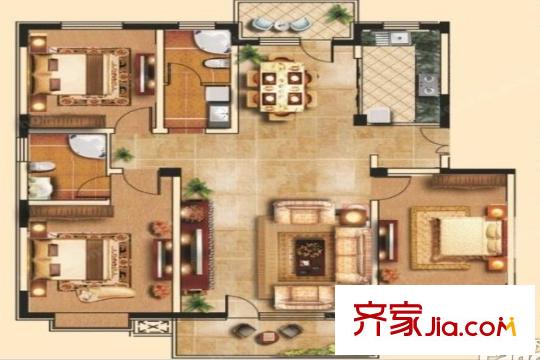 名京公園1號(hào)A6戶(hù)型3室2廳2衛(wèi) 1廚140.25平 3室2廳1衛(wèi)1廚
