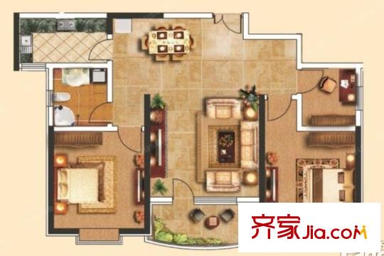 名京公園1號(hào)B2戶(hù)型3室2廳1衛(wèi)1廚116.93平 3室2廳1衛(wèi)1廚