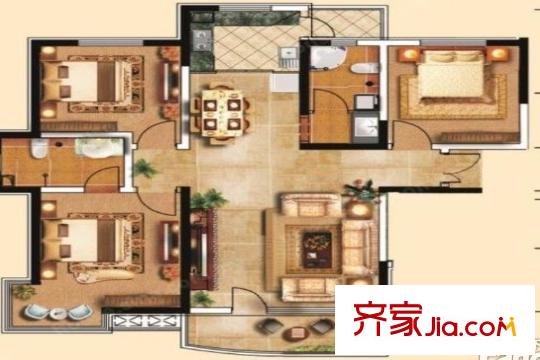 名京公園1號(hào)A1戶(hù)型3室2廳2衛(wèi) 1廚133.11平 3室2廳2衛(wèi)1廚