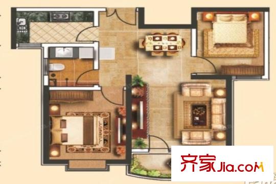 名京公園1號(hào)B5戶(hù)型2室2廳1衛(wèi)1廚86.93平 2室2廳1衛(wèi)1廚