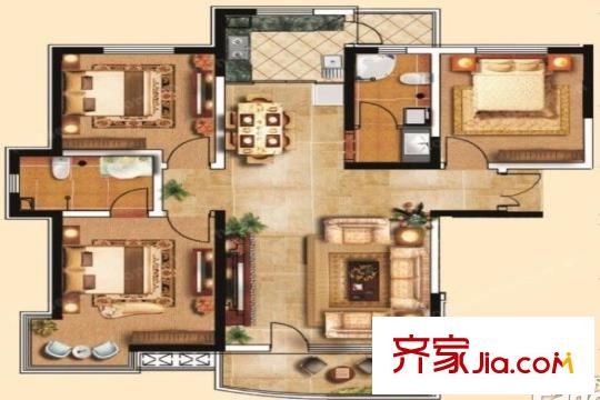 名京公園1號(hào)A2戶(hù)型3室2廳2衛(wèi) 1廚127.49平 3室2廳2衛(wèi)1廚