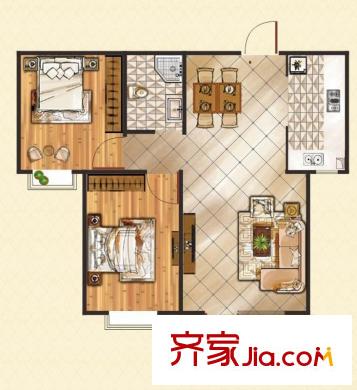 香緹印象雅致隨性戶(hù)型兩室兩廳一衛(wèi)86.02平米 2室2廳1衛(wèi)1廚