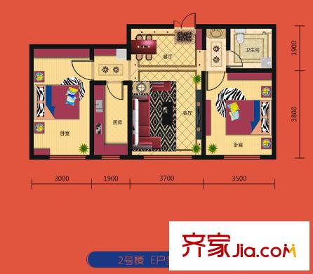 錦程?錦繡家園三期戶型圖 2室2廳1衛(wèi)1廚
