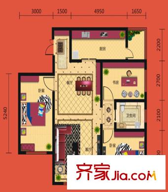 锦程锦绣家园三期户型图 3室2厅1卫1厨