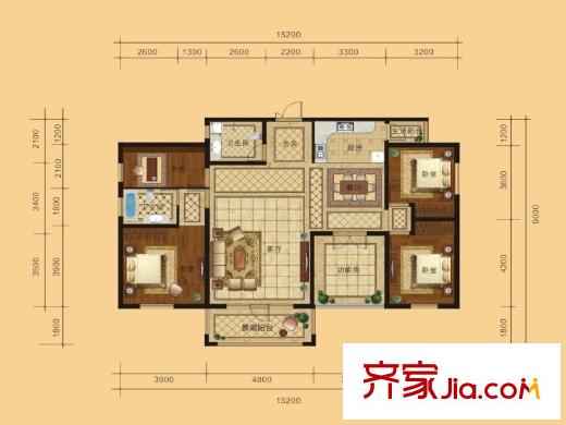 七一陽光新城A2戶型4室2廳2衛(wèi)1廚146.73平 4室2廳2衛(wèi)1廚