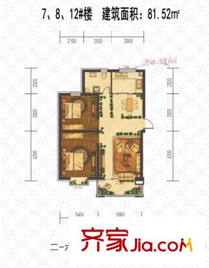 公元20997#樓8#樓12#樓戶型兩室兩廳一衛(wèi)一廚81.52平 2室2廳1衛(wèi)1廚